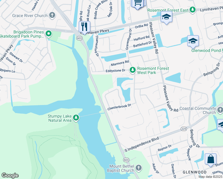 map of restaurants, bars, coffee shops, grocery stores, and more near 2069 Lyndora Road in Virginia Beach