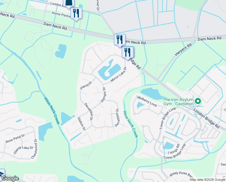 map of restaurants, bars, coffee shops, grocery stores, and more near 2444 Colony Drive in Virginia Beach