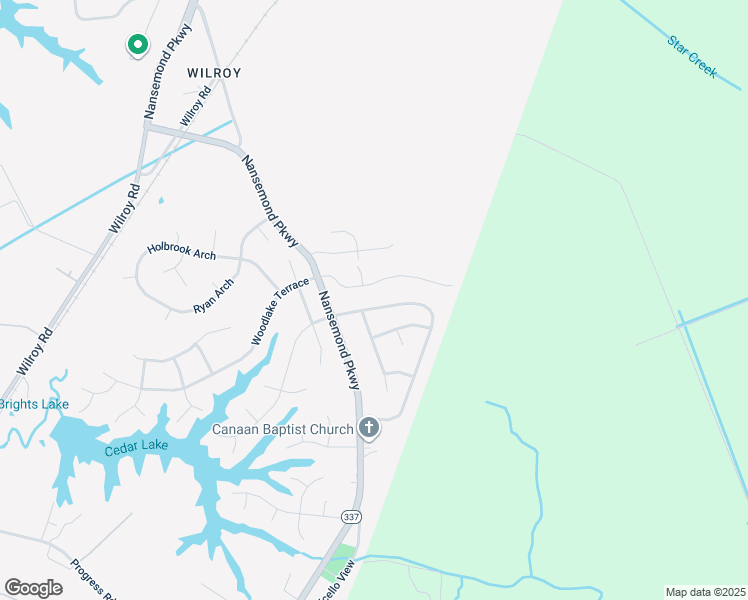 map of restaurants, bars, coffee shops, grocery stores, and more near 2458 Cherry Blossom Drive in Suffolk