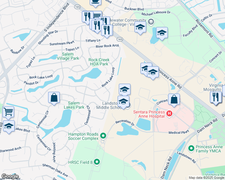 map of restaurants, bars, coffee shops, grocery stores, and more near 1951 Big Boulder Drive in Virginia Beach