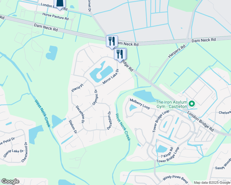 map of restaurants, bars, coffee shops, grocery stores, and more near 2437 Colony Drive in Virginia Beach
