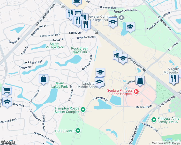 map of restaurants, bars, coffee shops, grocery stores, and more near 1951 Big Boulder Drive in Virginia Beach