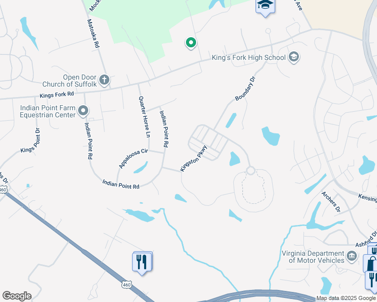 map of restaurants, bars, coffee shops, grocery stores, and more near 2038 Queens Point Drive in Suffolk