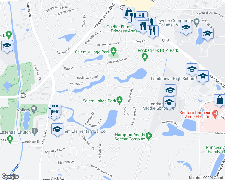 map of restaurants, bars, coffee shops, grocery stores, and more near 1709 Minnows Court in Virginia Beach