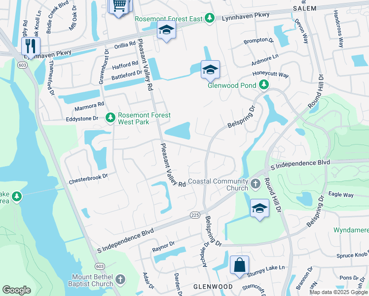 map of restaurants, bars, coffee shops, grocery stores, and more near 1241 Northvale Drive in Virginia Beach