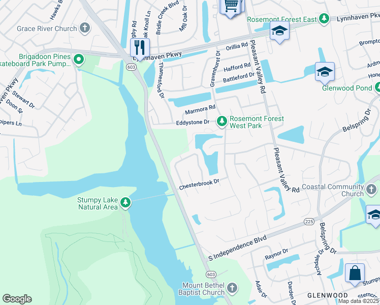 map of restaurants, bars, coffee shops, grocery stores, and more near 2068 Lyndora Road in Virginia Beach