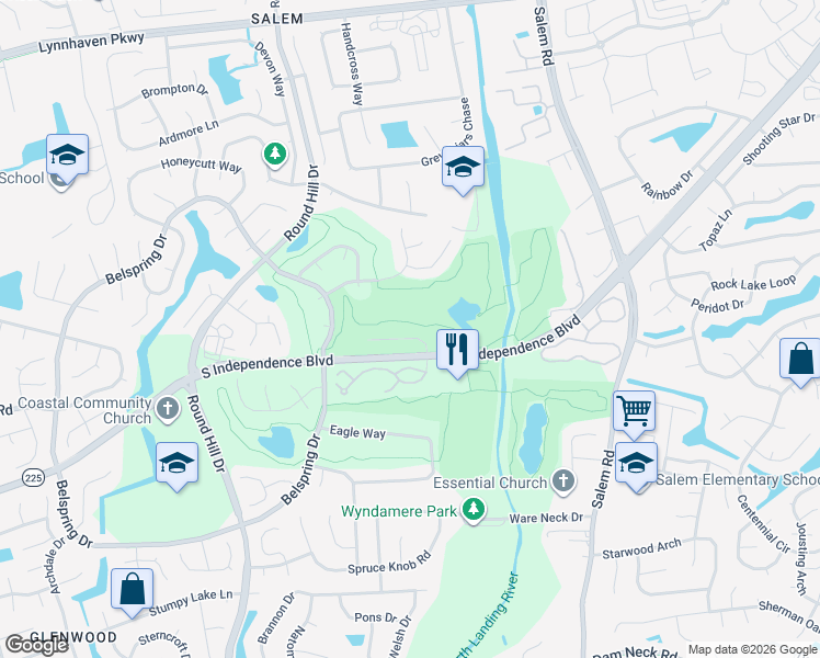 map of restaurants, bars, coffee shops, grocery stores, and more near 5028 Glenwood Way in Virginia Beach
