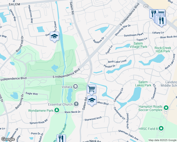 map of restaurants, bars, coffee shops, grocery stores, and more near 5012 Heathglen Circle in Virginia Beach