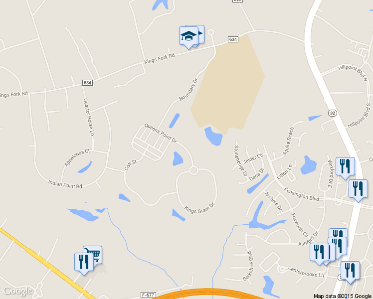 map of restaurants, bars, coffee shops, grocery stores, and more near 2511 Queens Point Drive in Suffolk