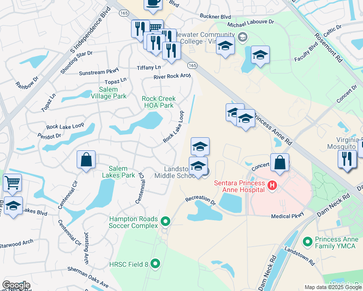 map of restaurants, bars, coffee shops, grocery stores, and more near 1951 Big Boulder Drive in Virginia Beach