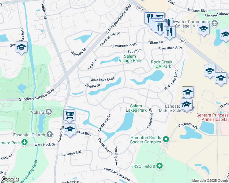 map of restaurants, bars, coffee shops, grocery stores, and more near 1801 Brownstone Court in Virginia Beach