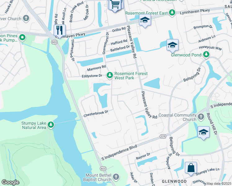 map of restaurants, bars, coffee shops, grocery stores, and more near 1376 Northvale Drive in Virginia Beach