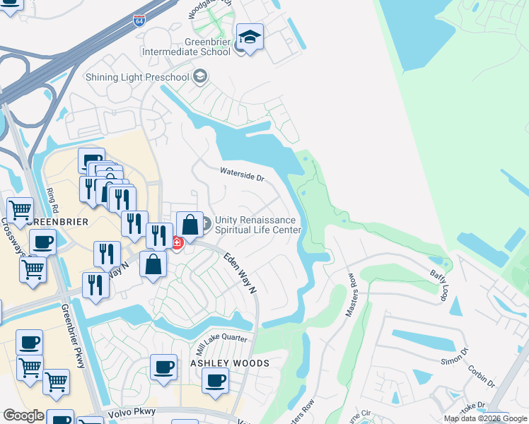 map of restaurants, bars, coffee shops, grocery stores, and more near 1445 Bayberry Court South in Chesapeake