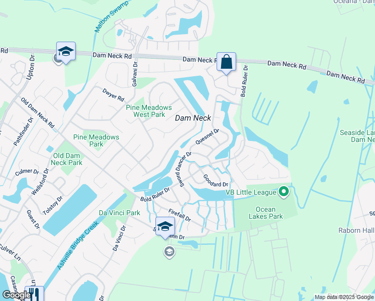 map of restaurants, bars, coffee shops, grocery stores, and more near 1601 Sword Dancer Drive in Virginia Beach