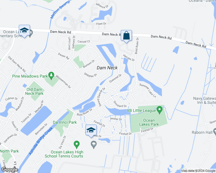 map of restaurants, bars, coffee shops, grocery stores, and more near 1593 Sword Dancer Drive in Virginia Beach