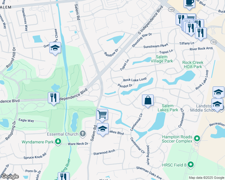 map of restaurants, bars, coffee shops, grocery stores, and more near 1720 Pebble Place in Virginia Beach