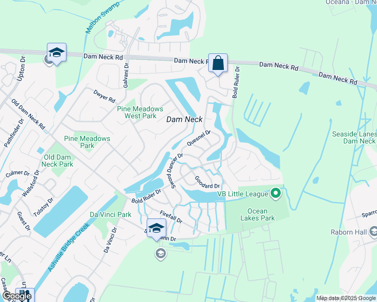 map of restaurants, bars, coffee shops, grocery stores, and more near 1589 Sword Dancer Drive in Virginia Beach