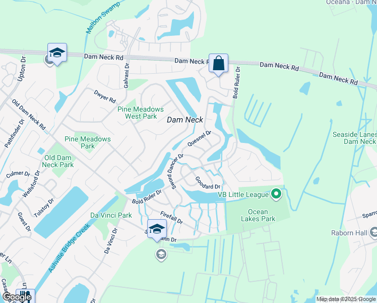 map of restaurants, bars, coffee shops, grocery stores, and more near 1589 Sword Dancer Drive in Virginia Beach