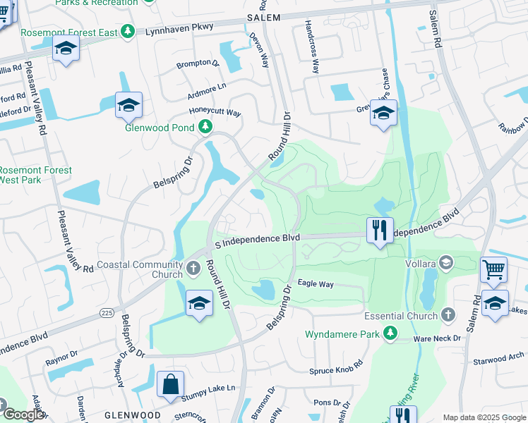 map of restaurants, bars, coffee shops, grocery stores, and more near 960 Summerside Court in Virginia Beach