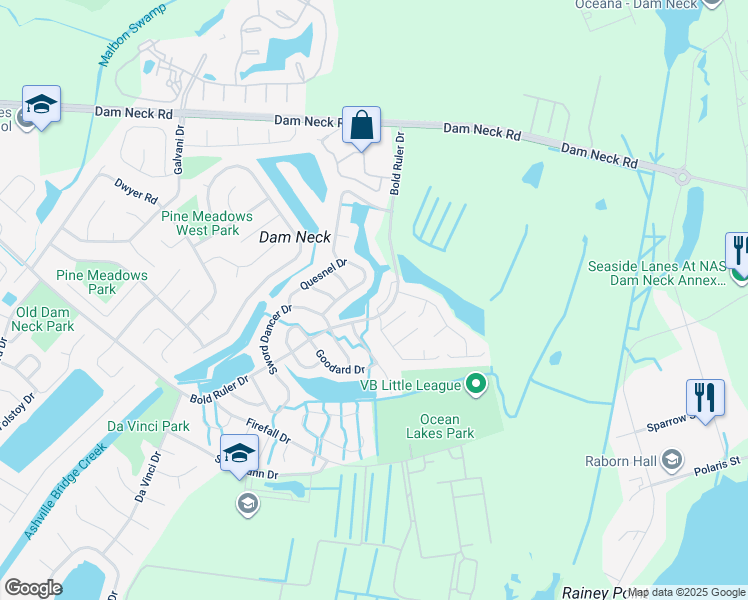 map of restaurants, bars, coffee shops, grocery stores, and more near 1704 Unicorn Drive in Virginia Beach