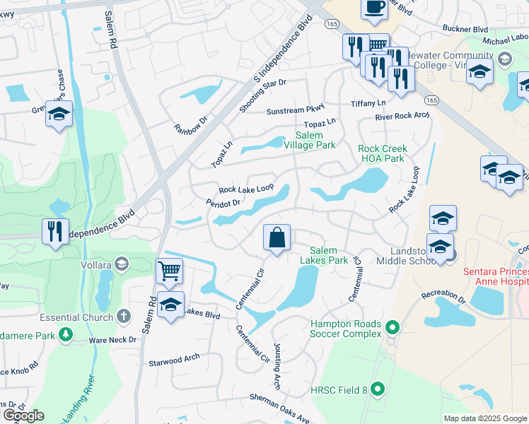 map of restaurants, bars, coffee shops, grocery stores, and more near 1801 Cornerstone Court in Virginia Beach