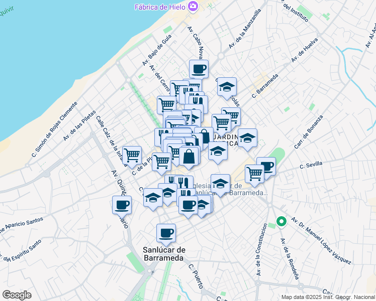 map of restaurants, bars, coffee shops, grocery stores, and more near Calle Ancha in Sanlúcar de Barrameda