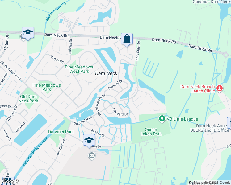 map of restaurants, bars, coffee shops, grocery stores, and more near 1563 Sword Dancer Drive in Virginia Beach
