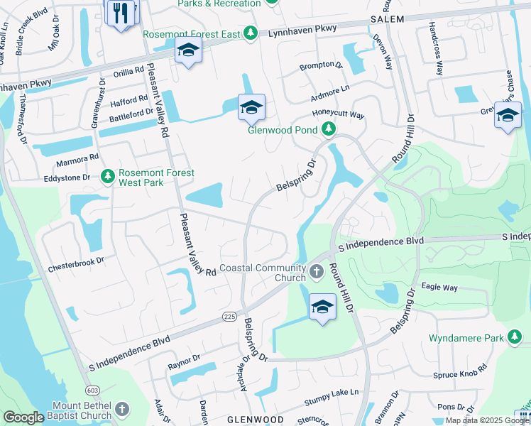 map of restaurants, bars, coffee shops, grocery stores, and more near 1192 Northvale Drive in Virginia Beach
