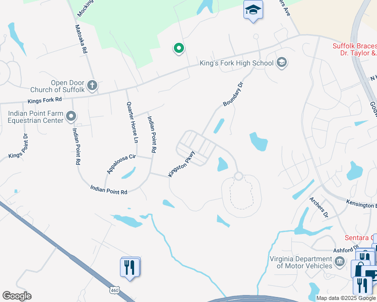 map of restaurants, bars, coffee shops, grocery stores, and more near 3214 Duke of Glouchester Drive in Suffolk