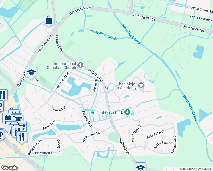 map of restaurants, bars, coffee shops, grocery stores, and more near 2908 Wilsonia Way in Virginia Beach