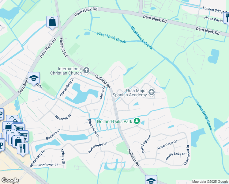 map of restaurants, bars, coffee shops, grocery stores, and more near 2908 Wilsonia Way in Virginia Beach