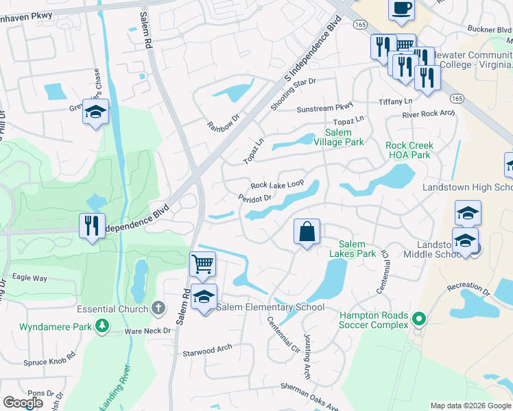 map of restaurants, bars, coffee shops, grocery stores, and more near 3956 Dupree Lane in Virginia Beach