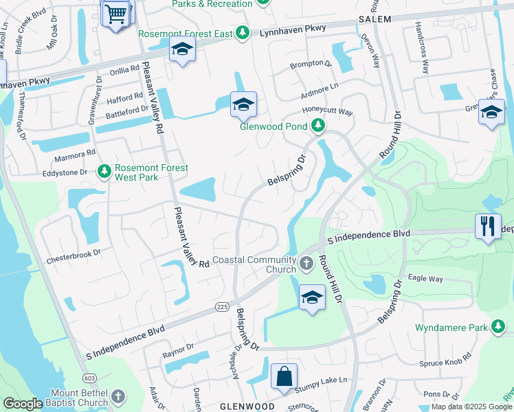 map of restaurants, bars, coffee shops, grocery stores, and more near 1192 Northvale Drive in Virginia Beach