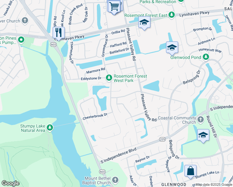 map of restaurants, bars, coffee shops, grocery stores, and more near 1361 Northvale Drive in Virginia Beach