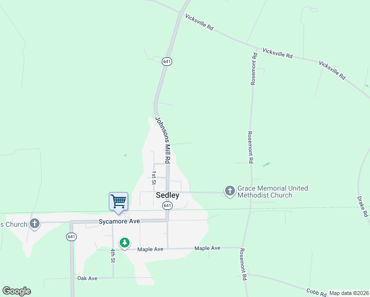 map of restaurants, bars, coffee shops, grocery stores, and more near 17473 Johnsons Mill Road in Sedley