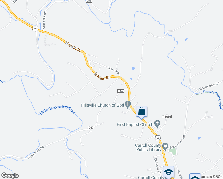 map of restaurants, bars, coffee shops, grocery stores, and more near 131 Forest Drive in Hillsville