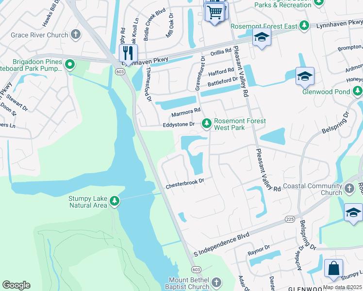map of restaurants, bars, coffee shops, grocery stores, and more near 2056 Lyndora Road in Virginia Beach