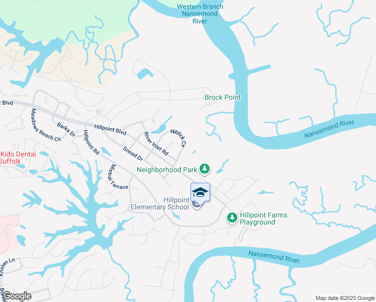 map of restaurants, bars, coffee shops, grocery stores, and more near 129 Niblick Circle in Suffolk