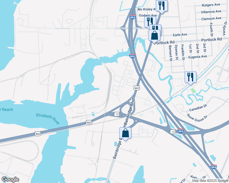 map of restaurants, bars, coffee shops, grocery stores, and more near 511 Sloane Street in Chesapeake