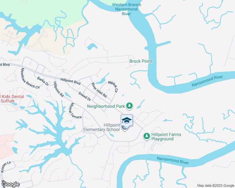 map of restaurants, bars, coffee shops, grocery stores, and more near 129 Niblick Circle in Suffolk