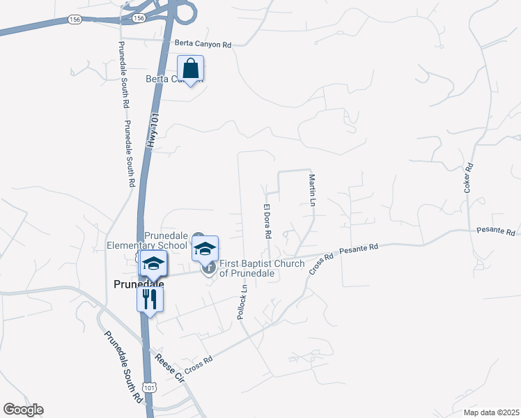 map of restaurants, bars, coffee shops, grocery stores, and more near 17959 Pesante Road in Salinas