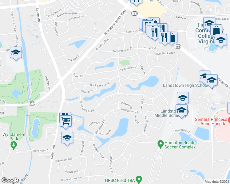 map of restaurants, bars, coffee shops, grocery stores, and more near 2304 Rock Lake Loop in Virginia Beach