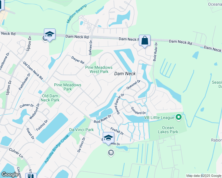 map of restaurants, bars, coffee shops, grocery stores, and more near 773 Daimler Drive in Virginia Beach