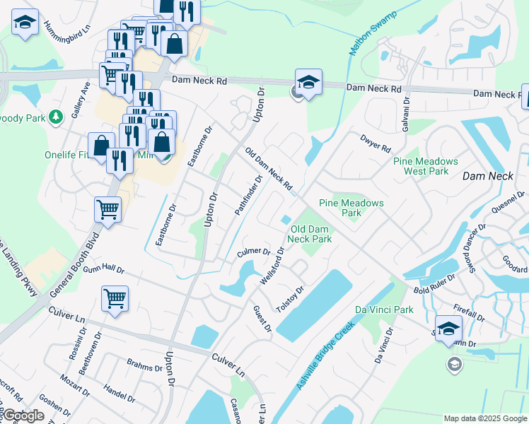 map of restaurants, bars, coffee shops, grocery stores, and more near 1064 Gauguin Drive in Virginia Beach