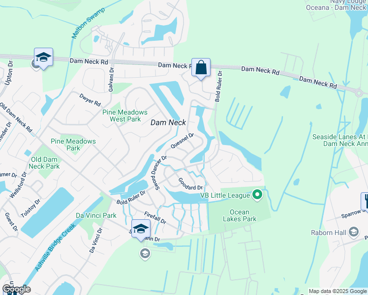 map of restaurants, bars, coffee shops, grocery stores, and more near 1614 Slidell Lane in Virginia Beach
