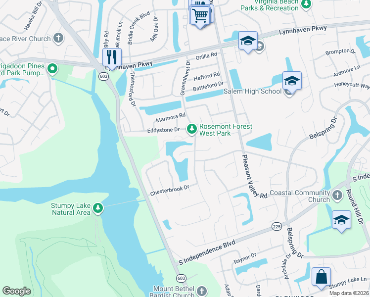 map of restaurants, bars, coffee shops, grocery stores, and more near 1420 Dighton Court in Virginia Beach