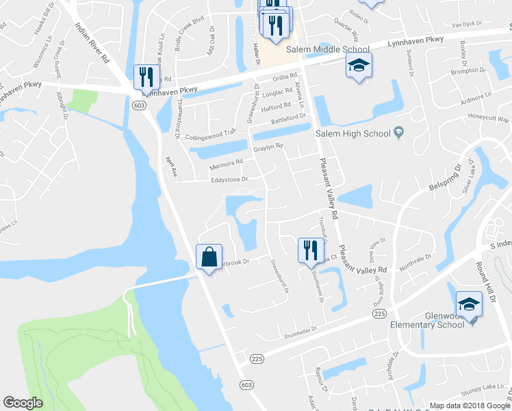 map of restaurants, bars, coffee shops, grocery stores, and more near 1410 Dighton Court in Virginia Beach