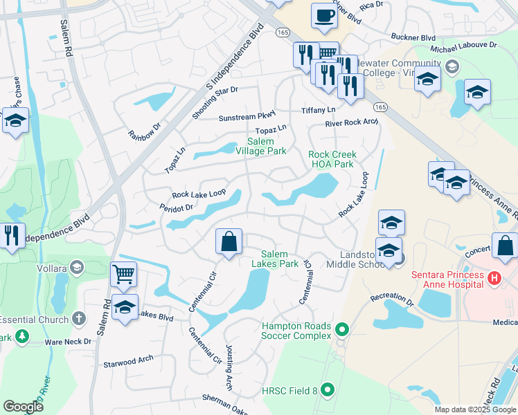 map of restaurants, bars, coffee shops, grocery stores, and more near 1701 Blue Lagoon Court in Virginia Beach