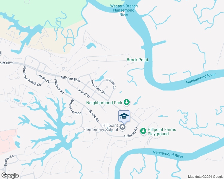 map of restaurants, bars, coffee shops, grocery stores, and more near 124 Niblick Circle in Suffolk