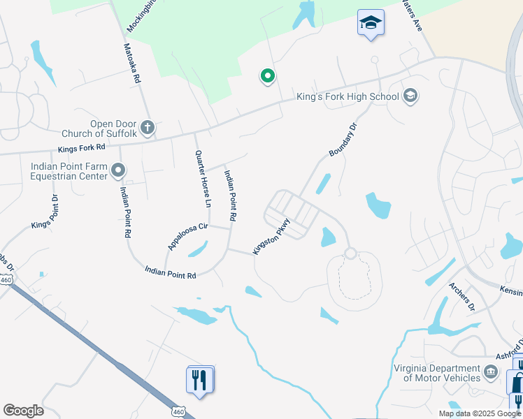 map of restaurants, bars, coffee shops, grocery stores, and more near 2028 Queens Point Drive in Suffolk